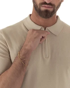 Polo uomo filo maglia colletto con zip t-shirt sottogiacca leggera beige GIOSAL-TS3208A