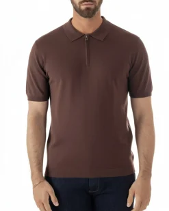 Polo uomo filo maglia colletto con zip t-shirt sottogiacca leggera marrone GIOSAL-TS3209A