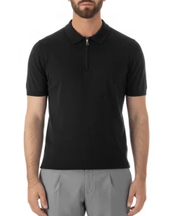 Polo uomo filo maglia colletto con zip t-shirt sottogiacca leggera nero GIOSAL-TS3211A