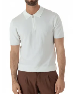 Polo uomo filo maglia colletto con zip t-shirt sottogiacca leggera bianco GIOSAL-TS3212A