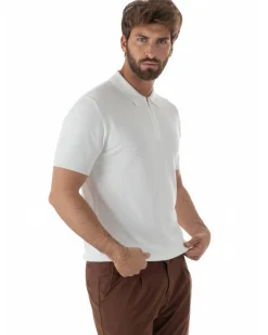 Polo uomo filo maglia colletto con zip t-shirt sottogiacca leggera bianco GIOSAL-TS3212A
