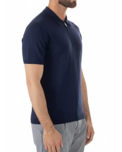 Polo uomo filo maglia colletto con zip t-shirt sottogiacca leggera blu GIOSAL-TS3210A
