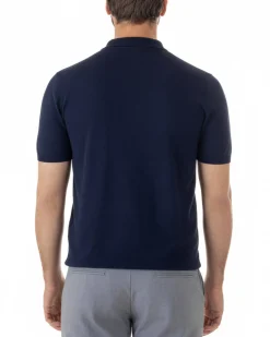Polo uomo filo maglia colletto con zip t-shirt sottogiacca leggera blu GIOSAL-TS3210A