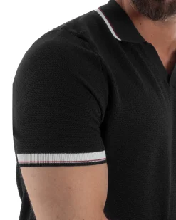 Polo uomo filo maglia colletto aperto sottogiacca scollo v nero GIOSAL-TS3275A