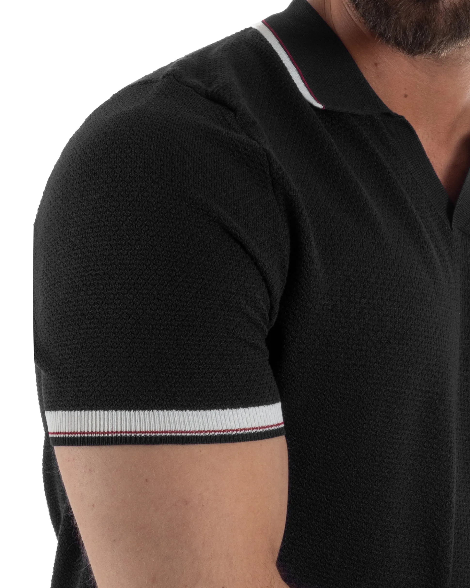 Polo uomo filo maglia colletto aperto sottogiacca scollo v nero GIOSAL-TS3275A