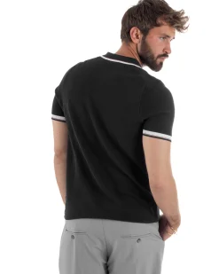 Polo uomo filo maglia colletto aperto sottogiacca scollo v nero GIOSAL-TS3275A