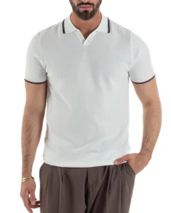 Polo uomo filo maglia colletto aperto sottogiacca scollo v bianco GIOSAL-TS3276A