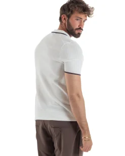 Polo uomo filo maglia colletto aperto sottogiacca scollo v bianco GIOSAL-TS3276A