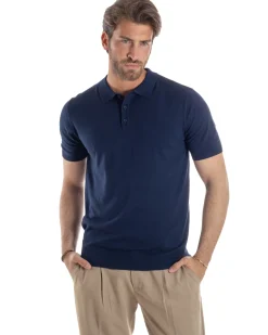 Polo Uomo Filo Maglia Con Colletto T-Shirt Sottogiacca Leggera Blu TS3131A