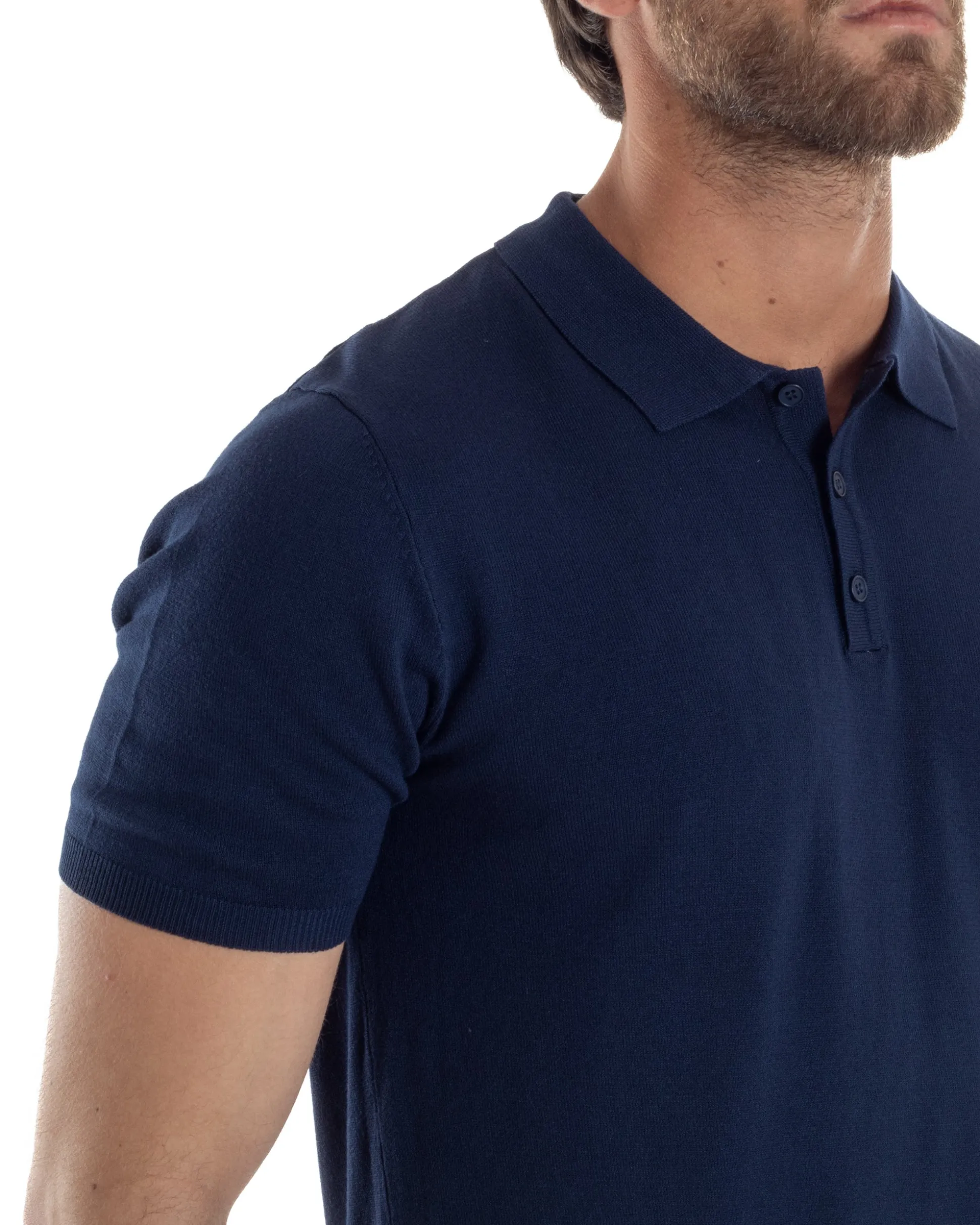 Polo Uomo Filo Maglia Con Colletto T-Shirt Sottogiacca Leggera Blu TS3131A