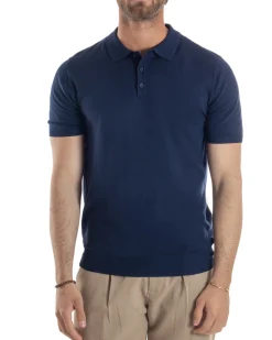 Polo Uomo Filo Maglia Con Colletto T-Shirt Sottogiacca Leggera Blu TS3131A