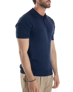 Polo Uomo Filo Maglia Con Colletto T-Shirt Sottogiacca Leggera Blu TS3131A