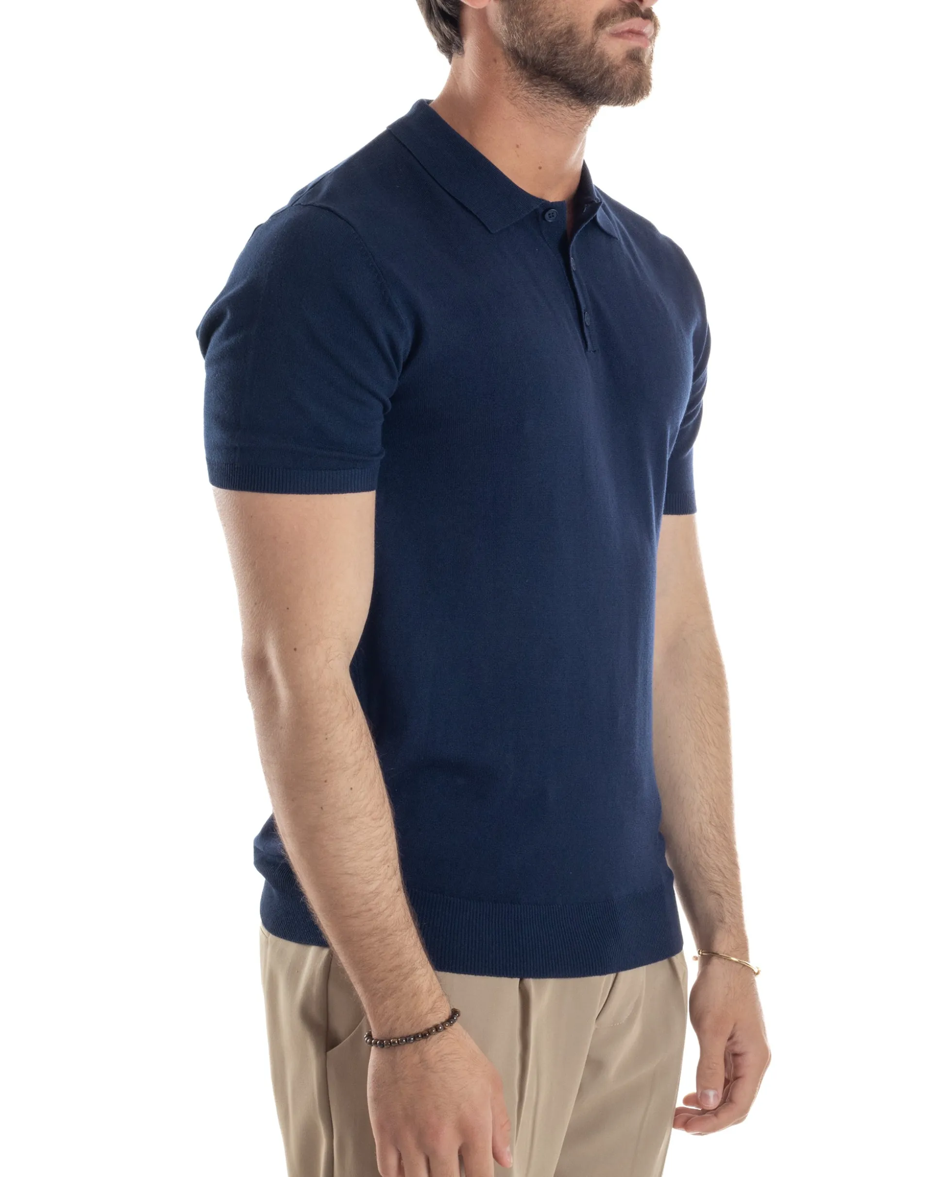 Polo Uomo Filo Maglia Con Colletto T-Shirt Sottogiacca Leggera Blu TS3131A