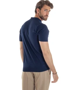 Polo Uomo Filo Maglia Con Colletto T-Shirt Sottogiacca Leggera Blu TS3131A