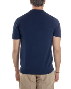 Polo Uomo Filo Maglia Con Colletto T-Shirt Sottogiacca Leggera Blu TS3131A