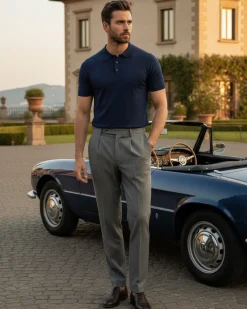 Polo Uomo Filo Maglia Con Colletto T-Shirt Sottogiacca Leggera Blu TS3131A