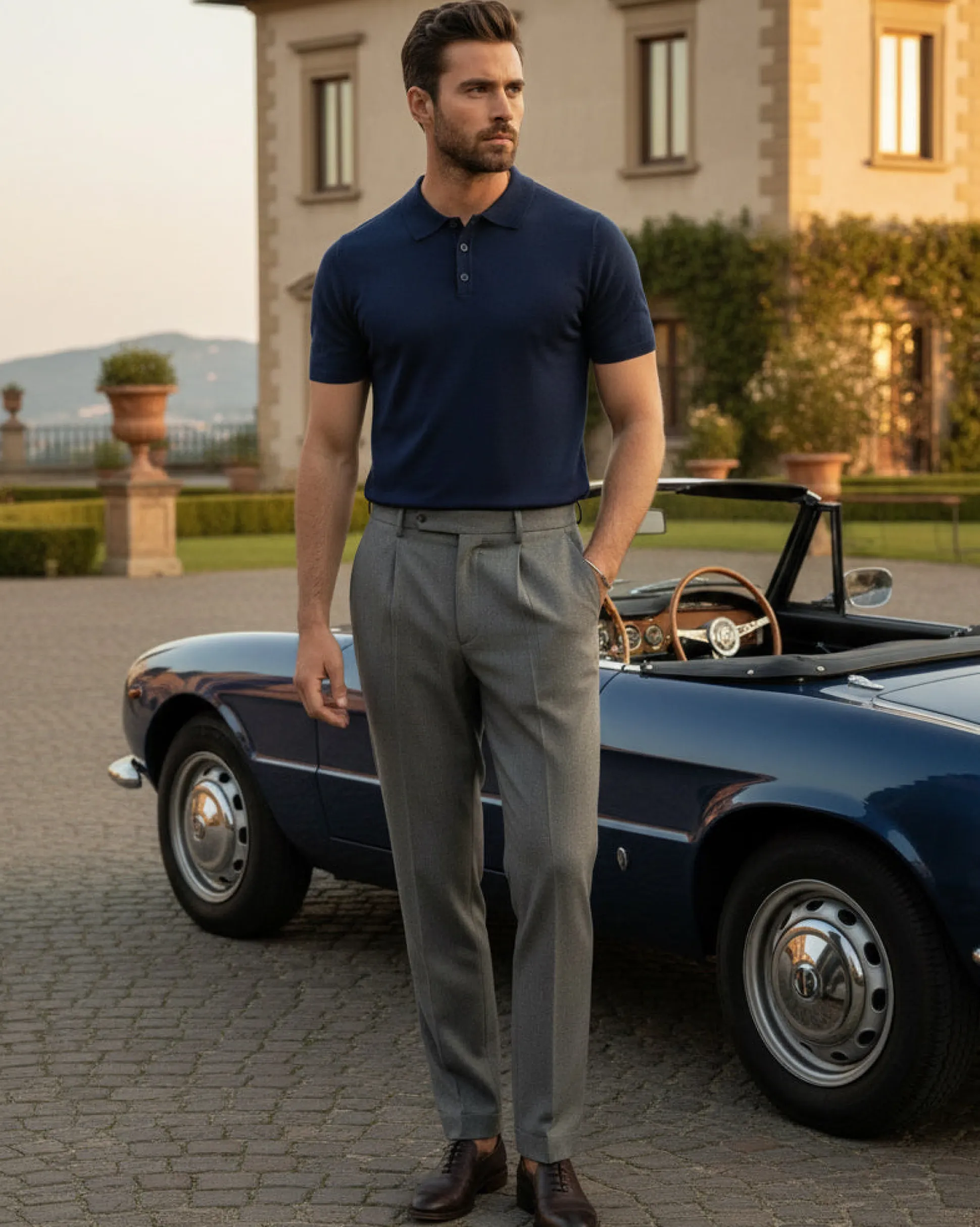 Polo Uomo Filo Maglia Con Colletto T-Shirt Sottogiacca Leggera Blu TS3131A