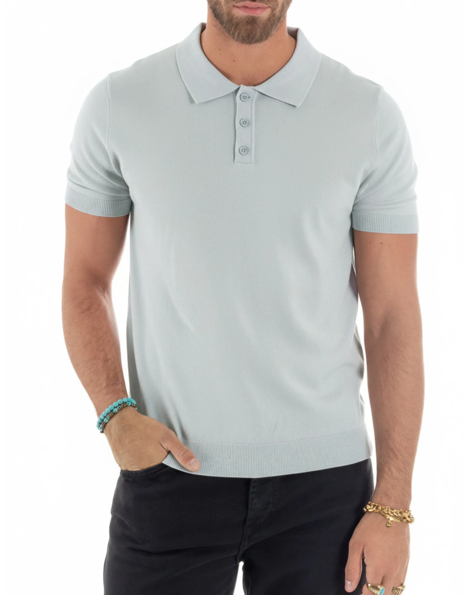 Polo uomo filo maglia con colletto t-shirt sottogiacca leggera ghiaccio GIOSAL-TS3206A