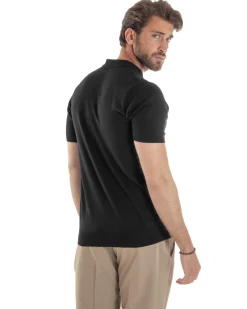 Polo Uomo Filo Maglia Con Colletto T-Shirt Sottogiacca Leggera Nero TS3133A