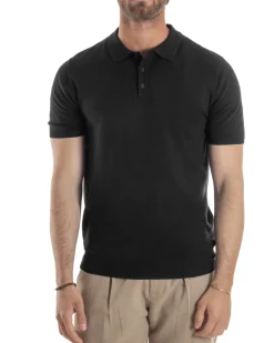 Polo Uomo Filo Maglia Con Colletto T-Shirt Sottogiacca Leggera Nero TS3133A