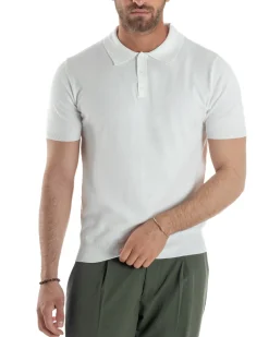 Polo Uomo Filo Maglia Con Colletto T-Shirt Sottogiacca Leggera Bianco TS3132A