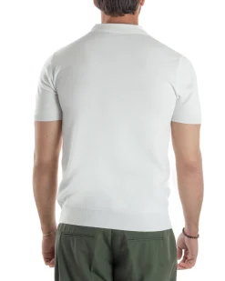 Polo Uomo Filo Maglia Con Colletto T-Shirt Sottogiacca Leggera Bianco TS3132A