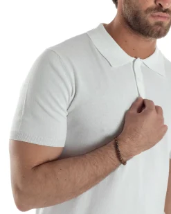 Polo Uomo Filo Maglia Con Colletto T-Shirt Sottogiacca Leggera Bianco TS3132A