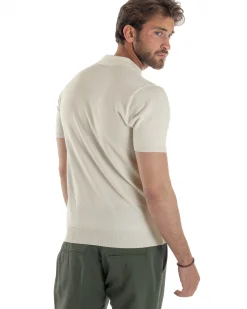 Polo Uomo Filo Maglia Con Colletto T-Shirt Sottogiacca Leggera Beige TS3136A