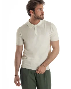 Polo Uomo Filo Maglia Con Colletto T-Shirt Sottogiacca Leggera Beige TS3136A