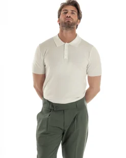 Polo Uomo Filo Maglia Con Colletto T-Shirt Sottogiacca Leggera Beige TS3136A