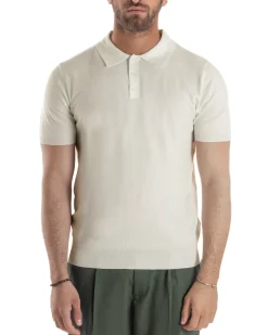 Polo Uomo Filo Maglia Con Colletto T-Shirt Sottogiacca Leggera Beige TS3136A