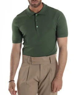 Polo Uomo Filo Maglia Con Colletto T-Shirt Sottogiacca Leggera Verde TS3135A