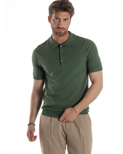 Polo Uomo Filo Maglia Con Colletto T-Shirt Sottogiacca Leggera Verde TS3135A