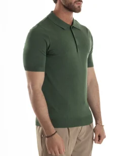 Polo Uomo Filo Maglia Con Colletto T-Shirt Sottogiacca Leggera Verde TS3135A