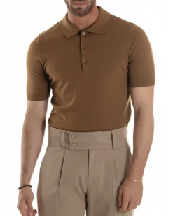 Polo uomo filo maglia con colletto t-shirt sottogiacca leggera tabacco GIOSAL-TS3207A