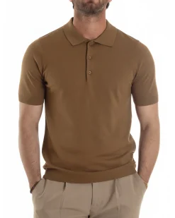 Polo uomo filo maglia con colletto t-shirt sottogiacca leggera tabacco GIOSAL-TS3207A