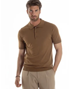 Polo uomo filo maglia con colletto t-shirt sottogiacca leggera tabacco GIOSAL-TS3207A
