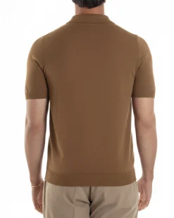 Polo uomo filo maglia con colletto t-shirt sottogiacca leggera tabacco GIOSAL-TS3207A