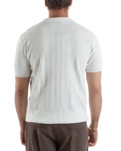 Polo uomo filo maglia costine colletto con bottoni t-shirt sottogiacca bianco GIOSAL-TS3272A