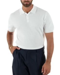 Polo uomo filo maglia nido d'ape colletto t-shirt sottogiacca bianco GIOSAL-TS3318A