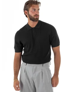 Polo uomo filo maglia nido d'ape colletto t-shirt sottogiacca nero GIOSAL-TS3319A