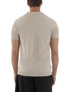 Polo uomo filo maglia traforata colletto t-shirt sottogiacca scollo v beige GIOSAL-TS3214A