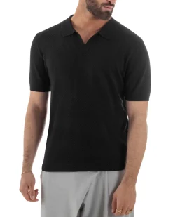 Polo uomo filo maglia traforata colletto t-shirt sottogiacca scollo v nero GIOSAL-TS3216A