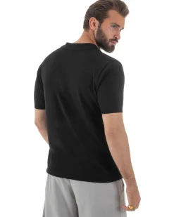 Polo uomo filo maglia traforata colletto t-shirt sottogiacca scollo v nero GIOSAL-TS3216A