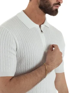 Polo uomo filo maglia trecce colletto con zip t-shirt sottogiacca leggera bianco GIOSAL-TS3226A