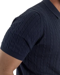 Polo uomo filo maglia trecce colletto con bottoni t-shirt sottogiacca blu GIOSAL-TS3270A