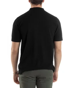 Polo Uomo In Filo Cardigan Bottoni T-Shirt Con Colletto Sottogiacca Nero TS3020A