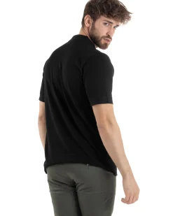 Polo Uomo In Filo Cardigan Bottoni T-Shirt Con Colletto Sottogiacca Nero TS3020A