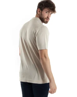Polo Uomo In Filo Cardigan Bottoni T-Shirt Con Colletto Sottogiacca Beige TS3019A