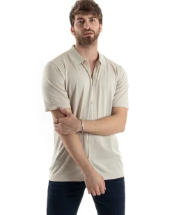 Polo Uomo In Filo Cardigan Bottoni T-Shirt Con Colletto Sottogiacca Beige TS3019A